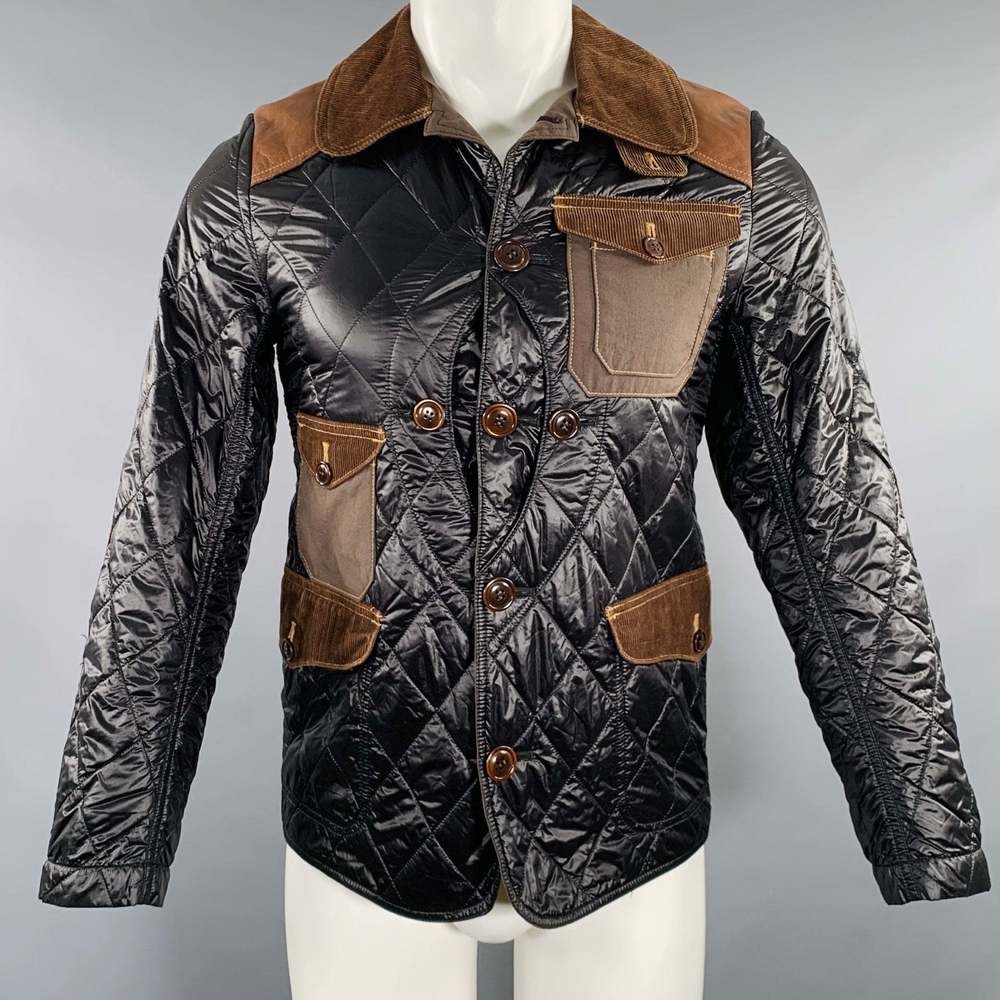 Junya Watanabe Black Quilted Jacket with Brown Corduroy Accents